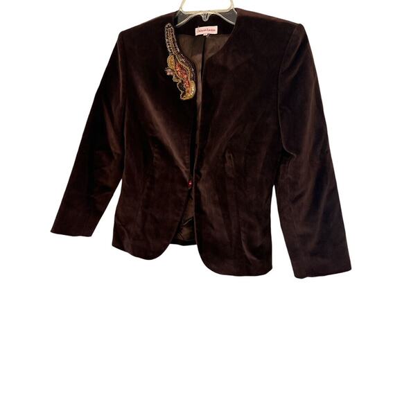 Vintage CHRISTIAN LACROIX RUM EMBELLISHED CRUSH VELVET BLAZER SZ 38 - Picture 5 of 5